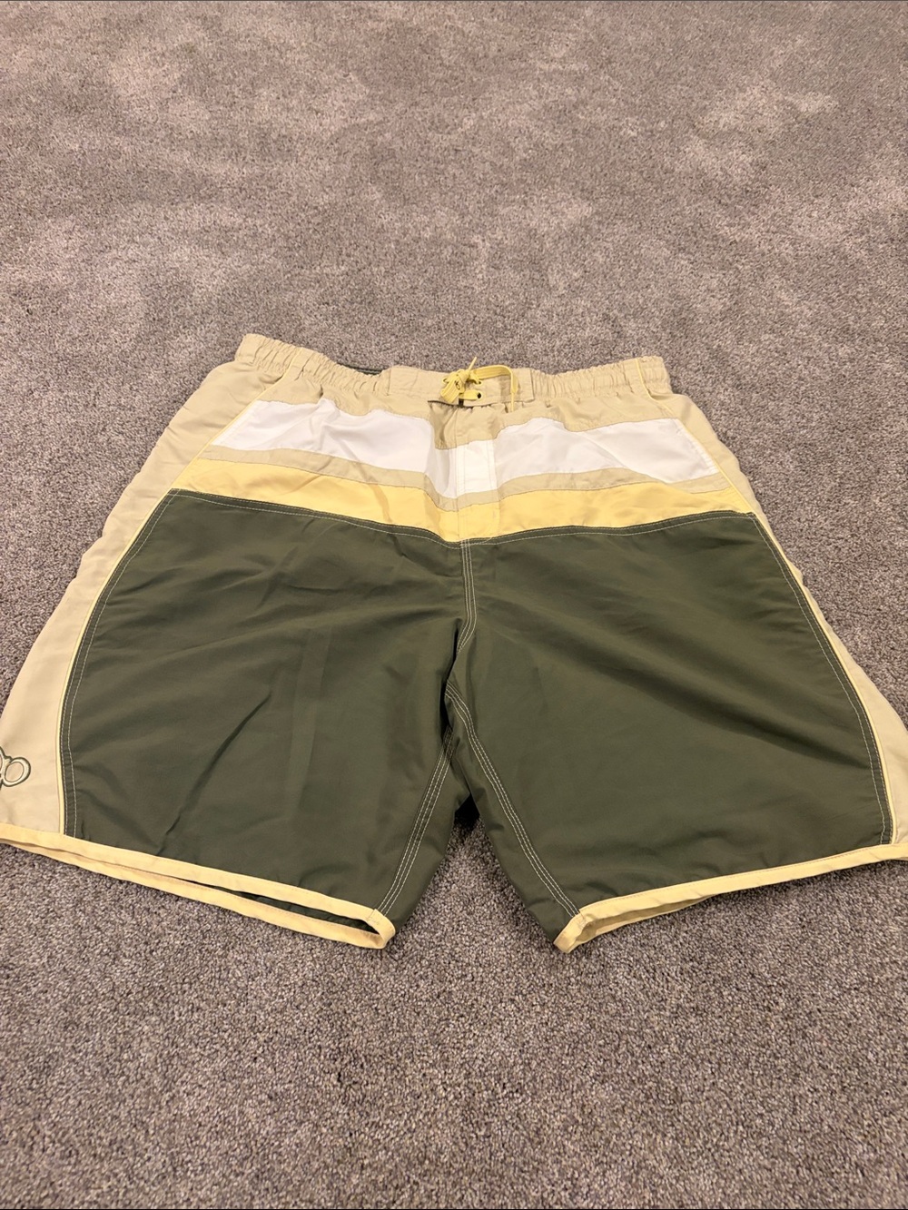 Retro OP Men's Olive, Yellow & Cream Colorblock Swim Board Shorts